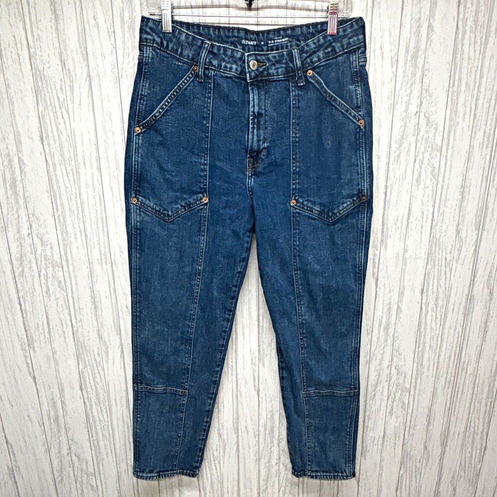 Old Navy Womens Size 12 Straight High Rise Medium Wash Blue Denim 5-Pocket